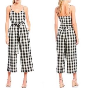 English Factory Black White Gingham V-Neck Sleeveless Wide Leg Jumpsuit Medium